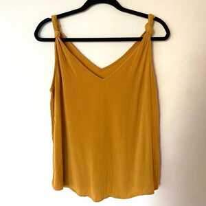 SHEIN V Neck Knot Knotted Strap Flowy Mustard Yellow Tank Top Size L